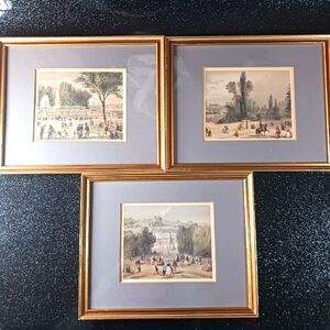 1840's Paris-Versailles Landscape Prints in Gold Wood Frames.